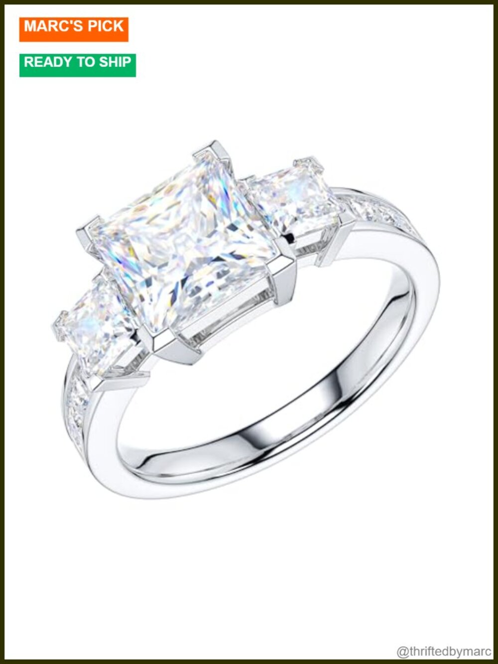 Sterling Silver 1.5CT Moissanite Three Stone Princess Cut Engagement Ring